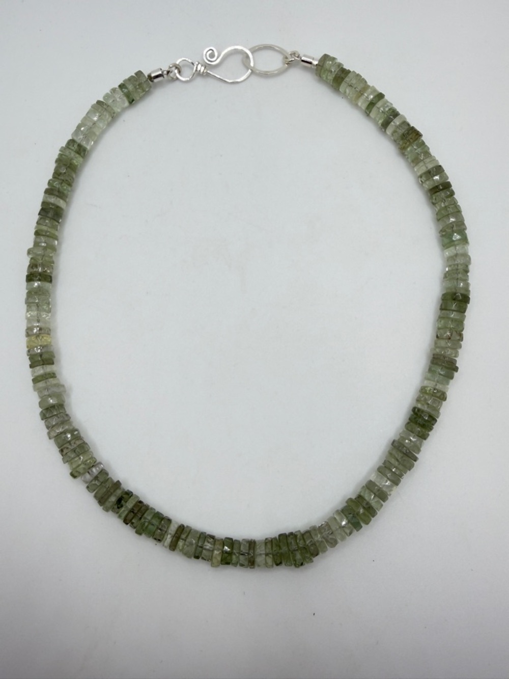 ~18" FACETED Rondelle PRASIOLITE Heishi beaded‎ necklace w/ 925 hardware!